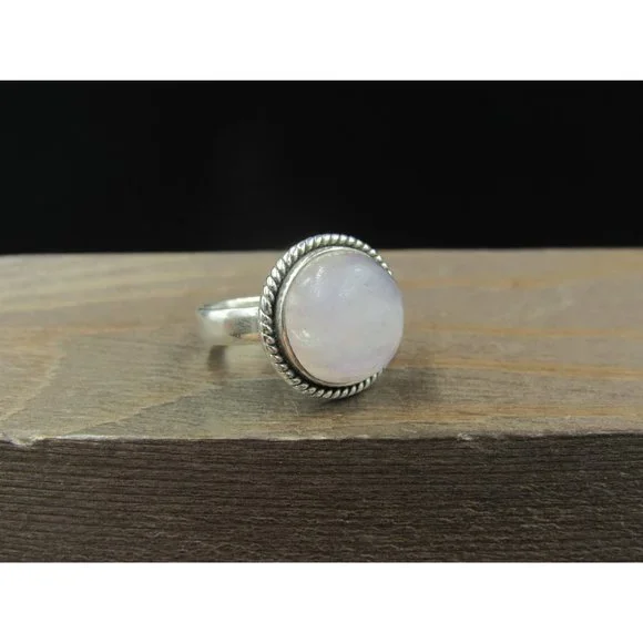 Size 6 Sterling Silver Large Round Moonstone Band Ring Vintage Statement - Picture 3 of 9